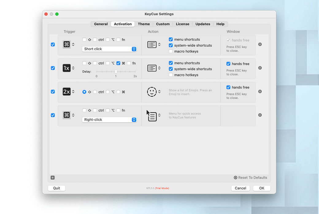 KeyCue 11 Macショートカット表示管理ツールソフトウェア截图