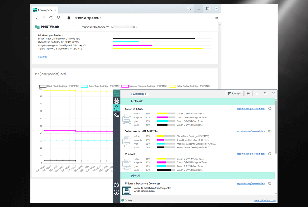 PrintVisor打印機墨水碳粉監控報警工具軟體截图