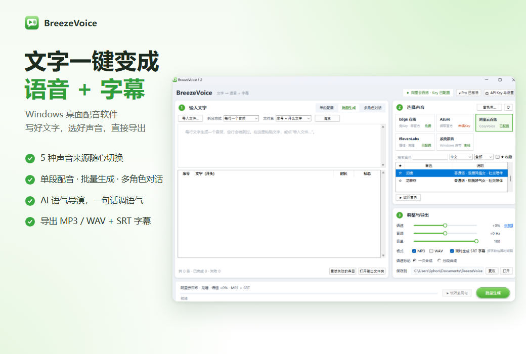BreezeVoice 文字转语音字幕工具软件截图