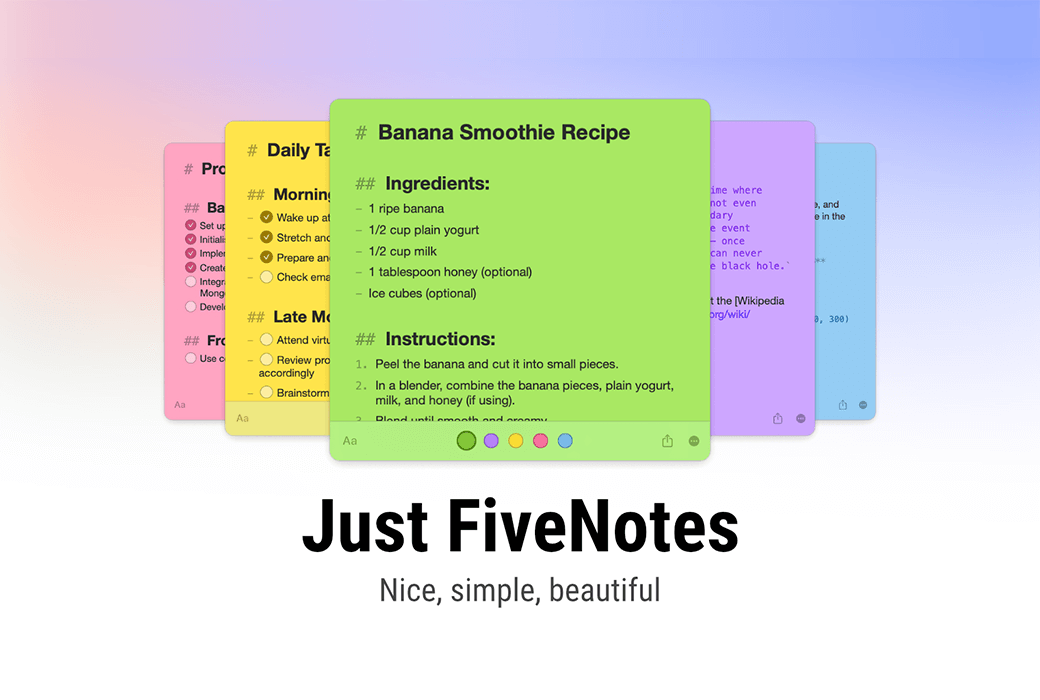 FiveNotes 3 Mac 桌面简洁高效笔记便签工具软件截图