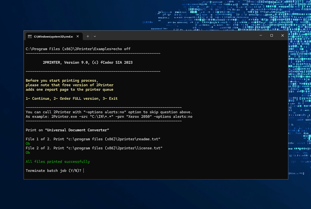 2Printer CMD 命令行文件批量打印工具软件截图