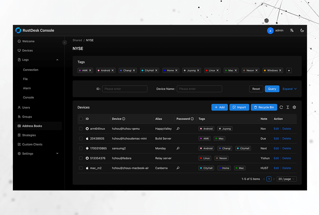 RustDesk 自托管远程访问支持工具软件截图