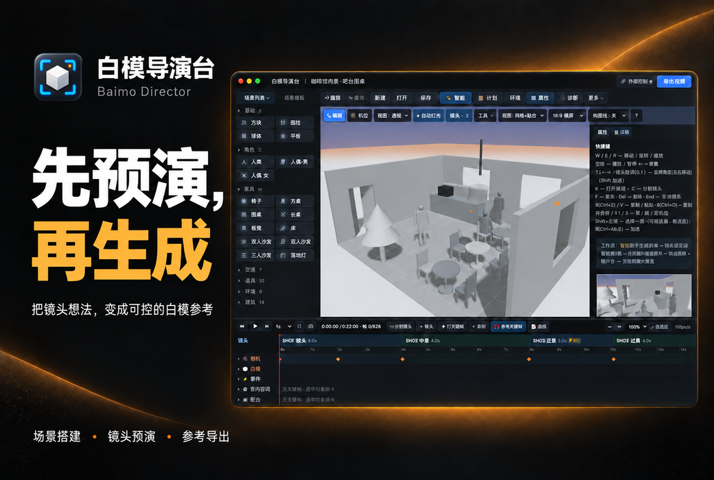 白模导演台 AI 视频预演工具软件截图
