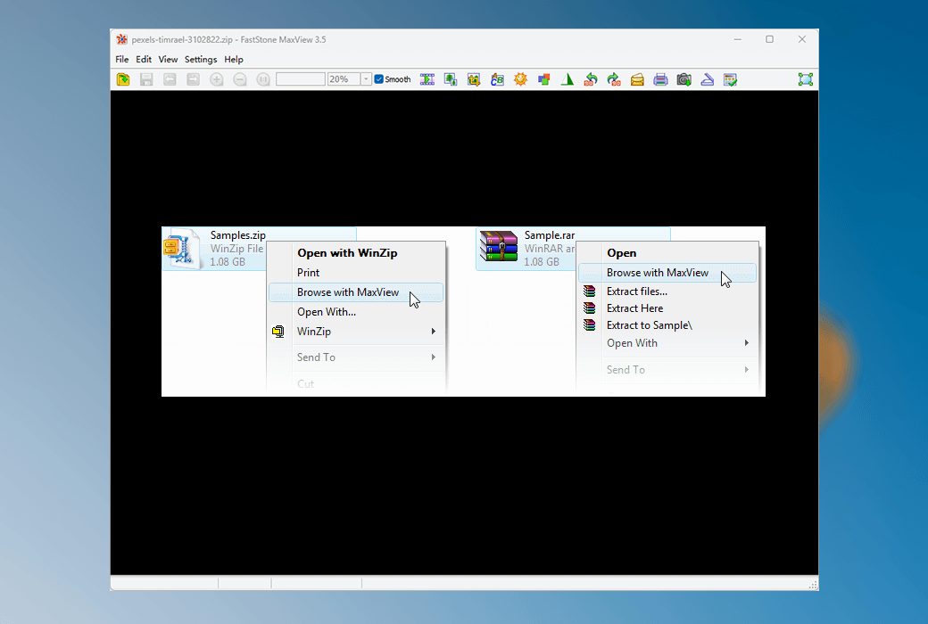 FastStone MaxView แพคเกจการบีบอัดซอฟต์แวร์เครื่องมือดูรูปภาพ截图