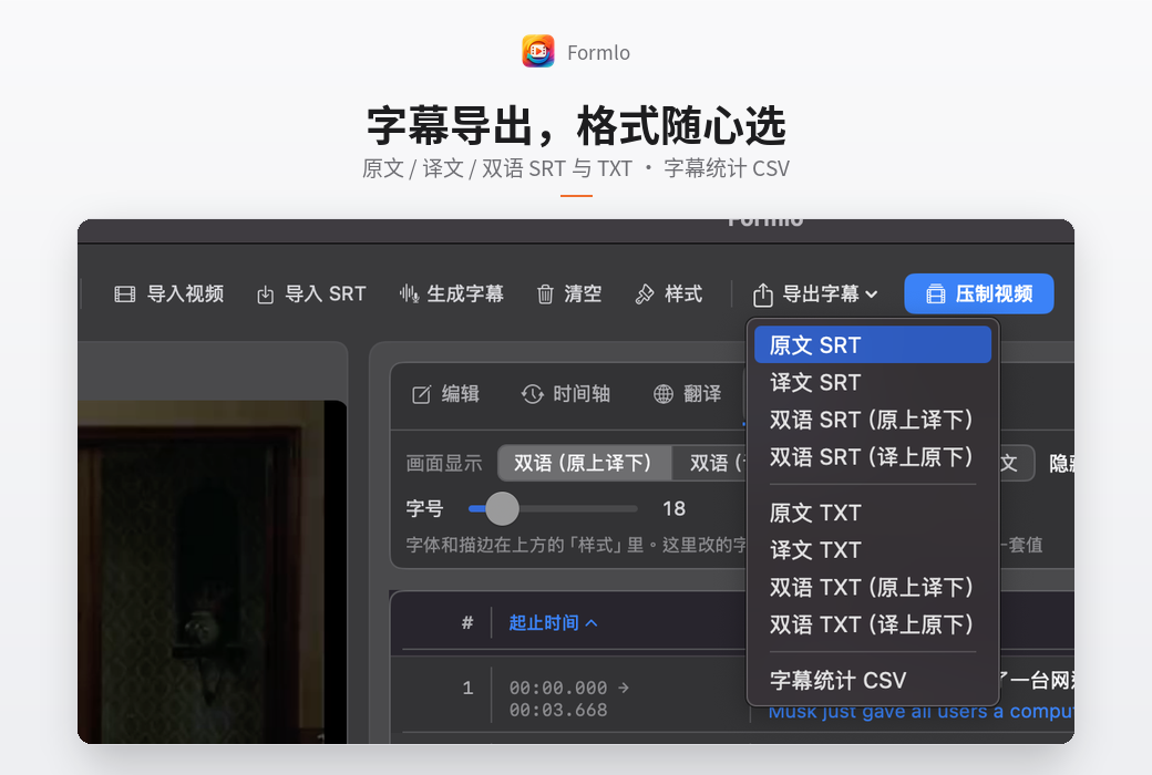 Formlo 视频字幕制作翻译与格式转换工具软件截图
