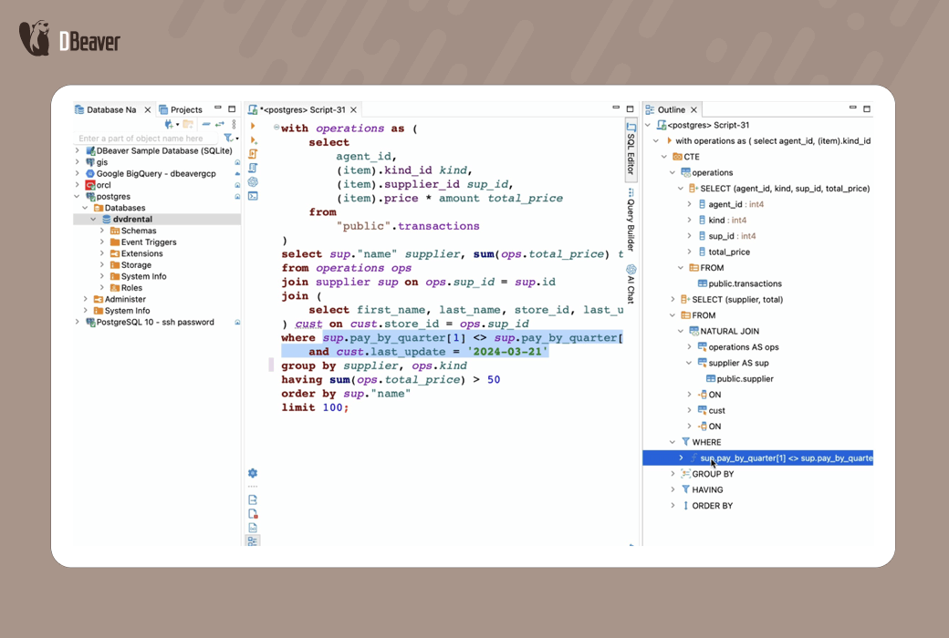Phần mềm quản lý cơ sở dữ liệu máy tính để bàn DBeaver Enterprise截图