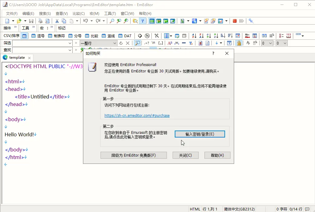 EmEditor PC platform professional text editor software截图