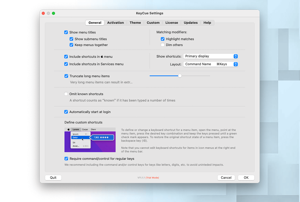 KeyCue 11 Macショートカット表示管理ツールソフトウェア截图