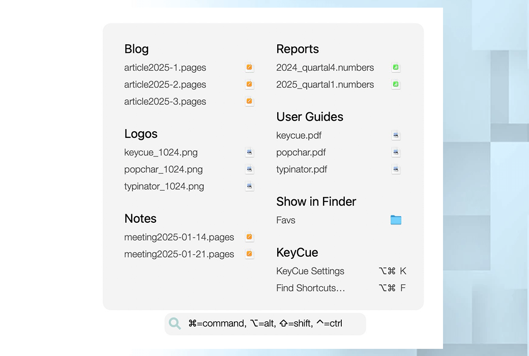 KeyCue 11 Macショートカット表示管理ツールソフトウェア截图