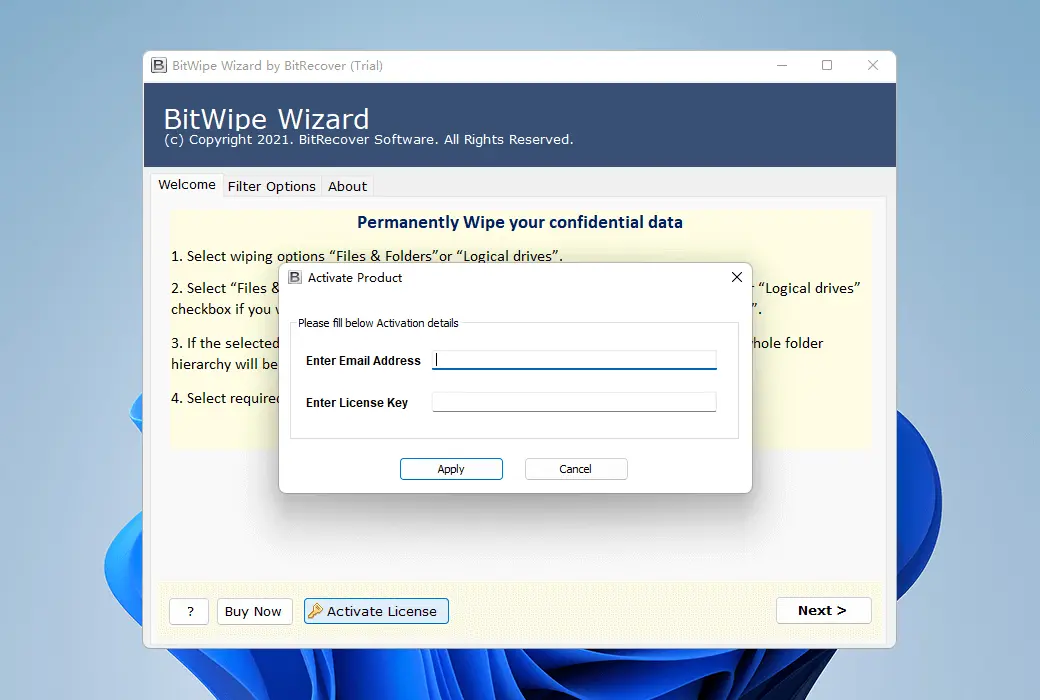 BitRecover BitWipe Wizard 硬盘数据安全擦除文件粉碎工具软件截图