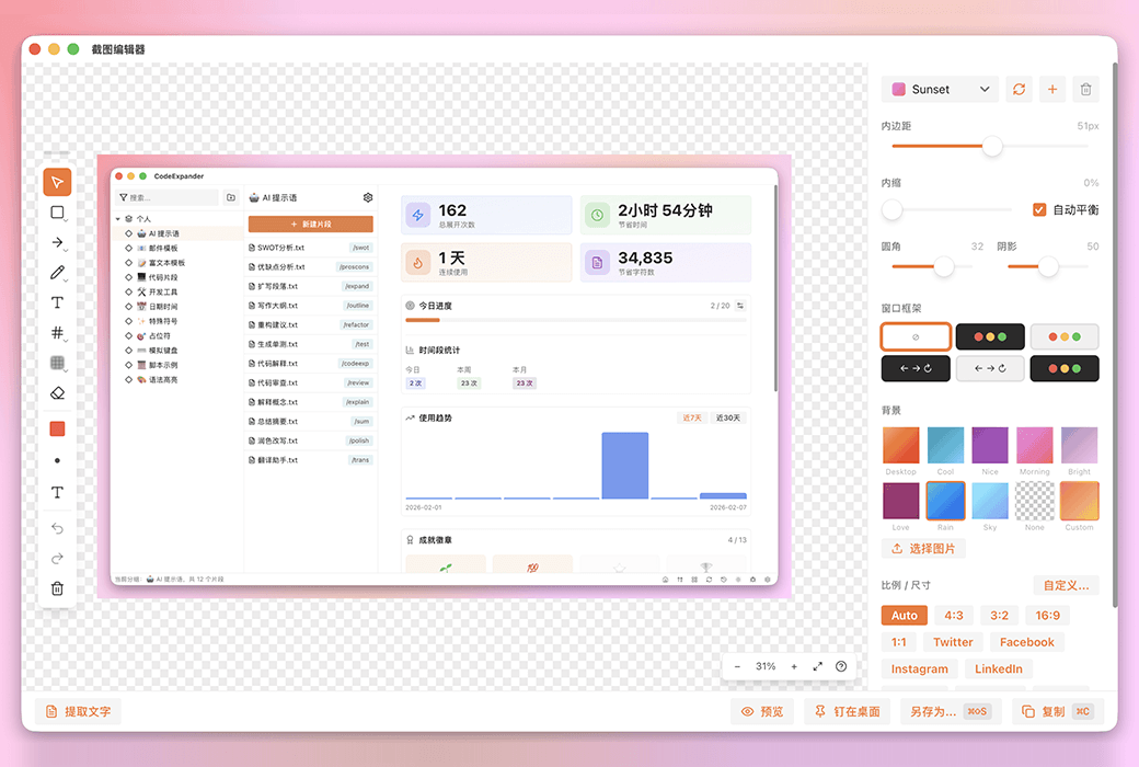 CodeExpander text quick input clipboard screenshot OCR efficiency tool software截图