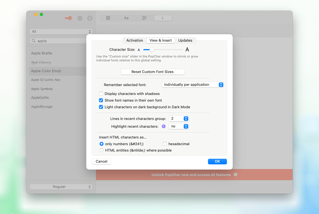 PopChar 10 특수 문자 입력 삽입 도구 소프트웨어截图